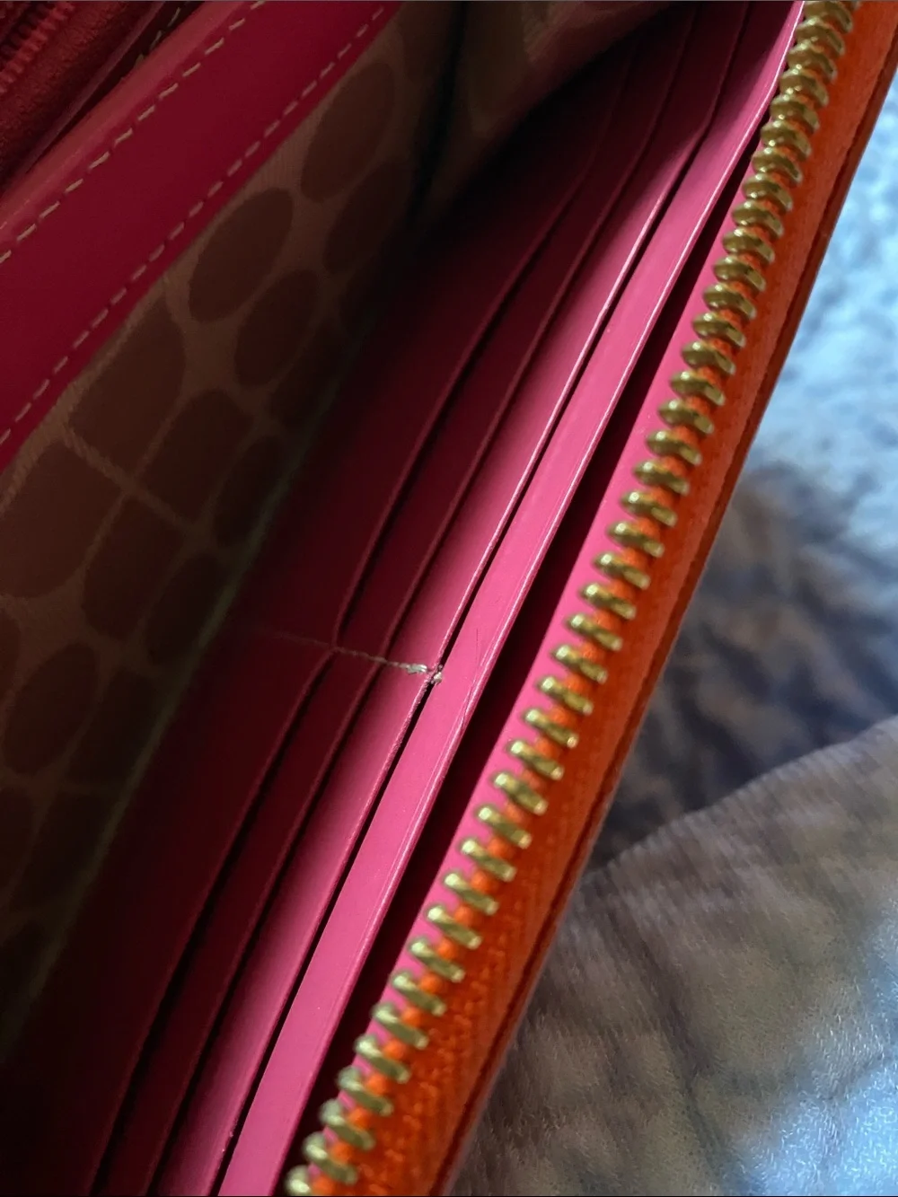 kate spade orange  Leather Zip Around Wallet with Gold Logo with pink inside